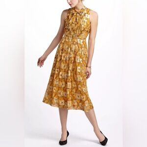 Anthropologie Yellow metallic dress